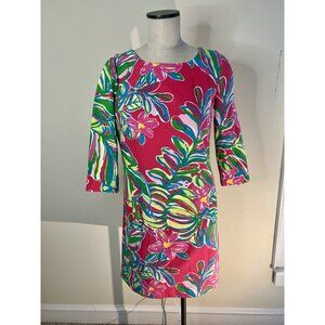 Lilly Pulitzer Pink Tropical Floral Shift Dress Size Medium Beach Cruise Resort